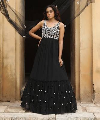 Black layered anarkali with black dupatta 1