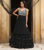 Black layered anarkali with black dupatta