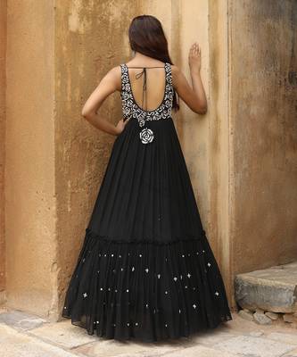 Black layered anarkali with black dupatta 3