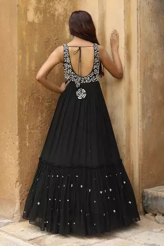 Black layered anarkali with black dupatta