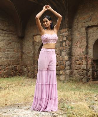 Lilac croptop with gharara and choker dupatta 1