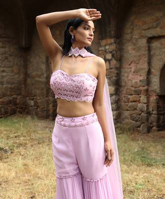 Lilac croptop with gharara and choker dupatta 2