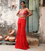 Red croptop with gharara and choker dupatta