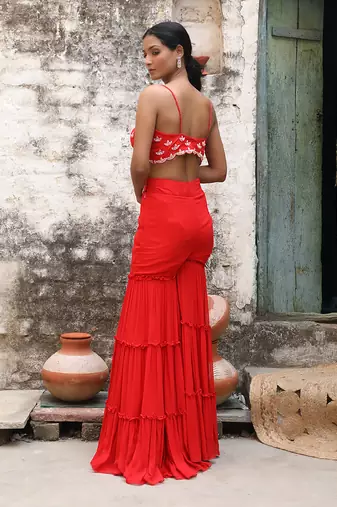 Red croptop with gharara and choker dupatta