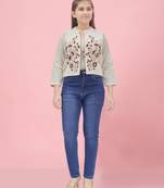 Aarika girls cream-peach color cotton embroidery ethnic jakcet