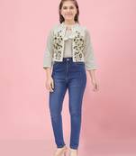 Aarika girls cream-green color cotton embroidery ethnic jakcet