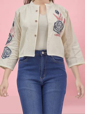 Aarika girls white color embroidered ethnic jakcet 5