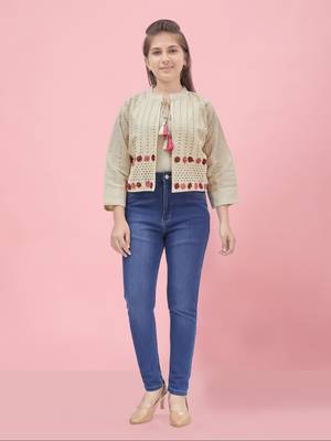Aarika girls cream color solid ethnic jakcet 1