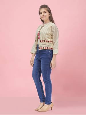 Aarika girls cream color solid ethnic jakcet 2