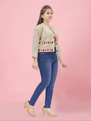 Aarika girls cream color solid ethnic jakcet 3