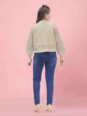 Aarika girls cream color solid ethnic jakcet 4