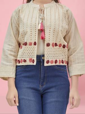 Aarika girls cream color solid ethnic jakcet 5