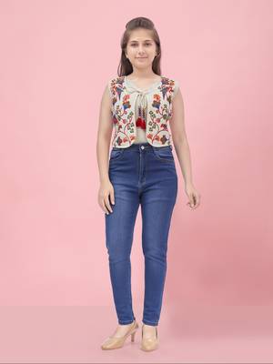 Aarika girls cream color cotton ethnic jacket 1