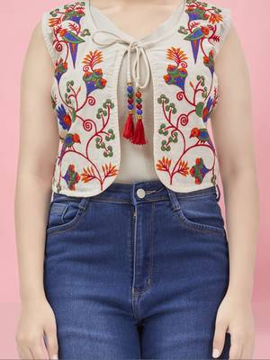 Aarika girls cream color cotton ethnic jacket 5