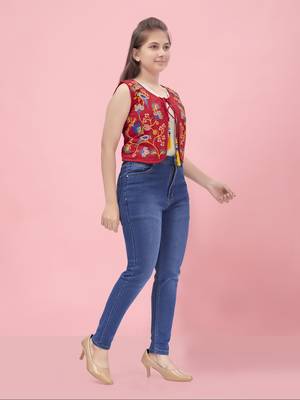 Aarika girls red color cotton ethnic jacket 2