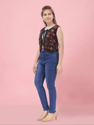 Aarika girls black color cotton ethnic jacket 2