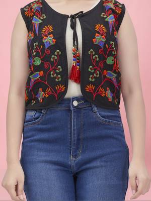 Aarika girls black color cotton ethnic jacket 5