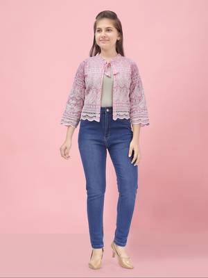Aarika girls pink color chiken ethnic jacket 1