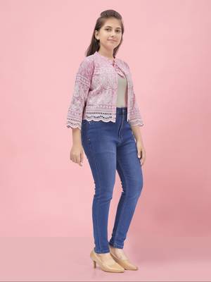 Aarika girls pink color chiken ethnic jacket 3
