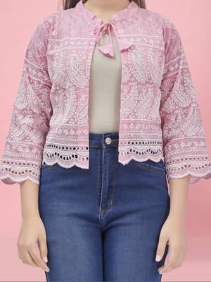 Aarika girls pink color chiken ethnic jacket 5