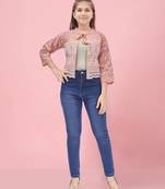 Aarika girls peach color chiken ethnic jacket