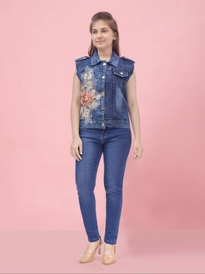 Aarika girls blue color solid denim jacket 1