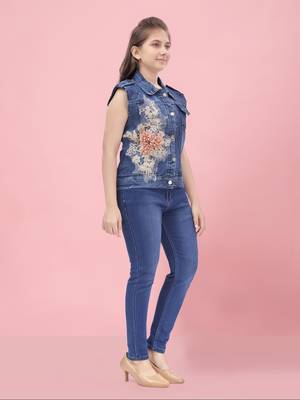 Aarika girls blue color solid denim jacket 3