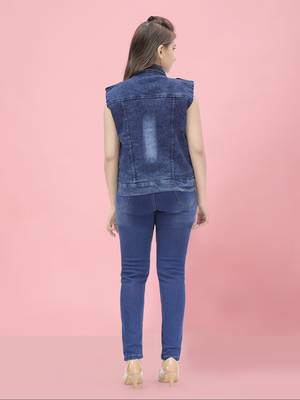 Aarika girls blue color solid denim jacket 4