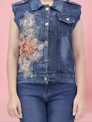 Aarika girls blue color solid denim jacket 5