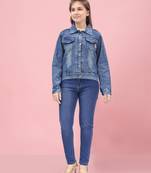 Aarika girls blue color denim solid denim jacket