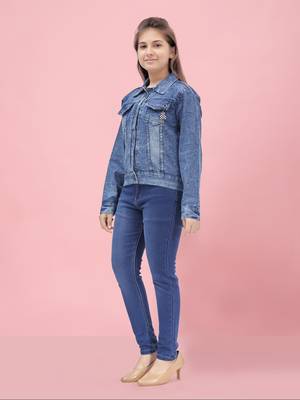 Aarika girls blue color denim solid denim jacket 2
