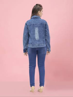 Aarika girls blue color denim solid denim jacket 4