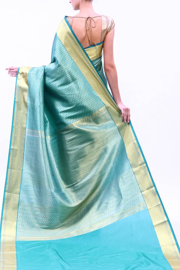 Women's Silk Blend Light Blue Woven Design Designer Saree With Blouse Piece