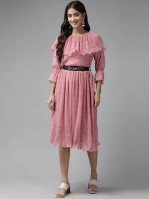 Aarika womens pink color georgette dress 1