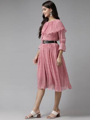 Aarika womens pink color georgette dress 3