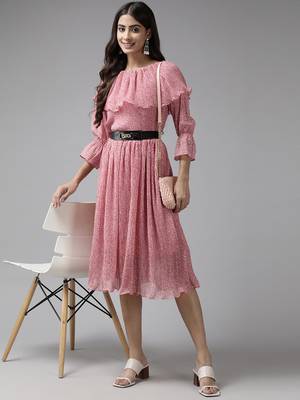 Aarika womens pink color georgette dress 5