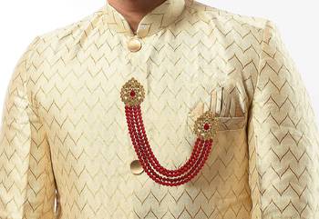 Indian Bollywood Groom Wedding Golden Kundan Stone Pearl Party Long Brooch Men's Jewellery Accessory 2
