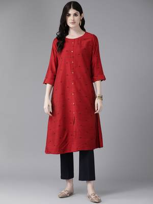 Aarika womens maroon color cotton blend kurti 1