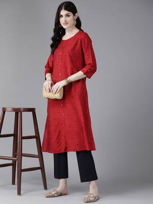 Aarika womens maroon color cotton blend kurti 5