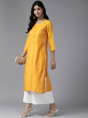 Aarika womens yellow color cotton blend kurti 1