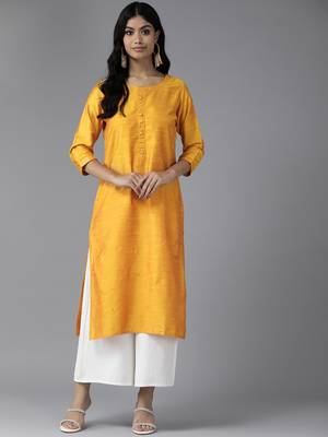Aarika womens yellow color cotton blend kurti 3
