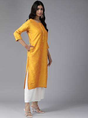Aarika womens yellow color cotton blend kurti 4