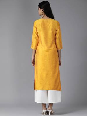 Aarika womens yellow color cotton blend kurti 5