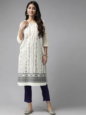 Aarika womens cream-brown color cotton kurti 1