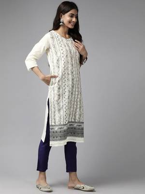 Aarika womens cream-brown color cotton kurti 3