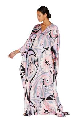 Premium Soft Satin Silk Queen Style Abstract Printed Long Kaftan 1