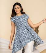 Weavllite women's indigo pure cambric cotton printed tunic