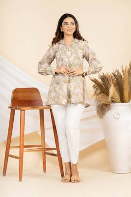 Weavllite women's grey pure cambric cotton block printed tunic 1