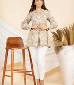 Weavllite women's grey pure cambric cotton block printed tunic