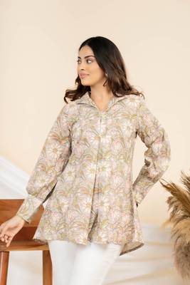 Weavllite women's grey pure cambric cotton block printed tunic 2